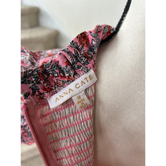 Anna Cate Pink Floral Block Print Shirred Ruffle Sleeve Midi Dress - Picture 6 of 8